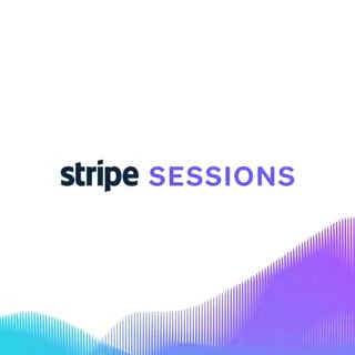 Stripe Sessions logo with 'stripe' in black and 'SESSIONS' in purple above a wavy purple and blue gradient design.